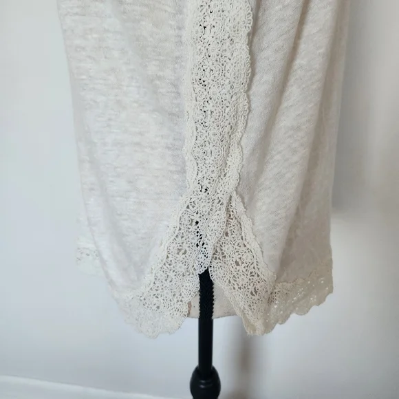 Sezane Off White Linen Top Shirt Scalloped Crochet Detailing Size Medium - Picture 3 of 10